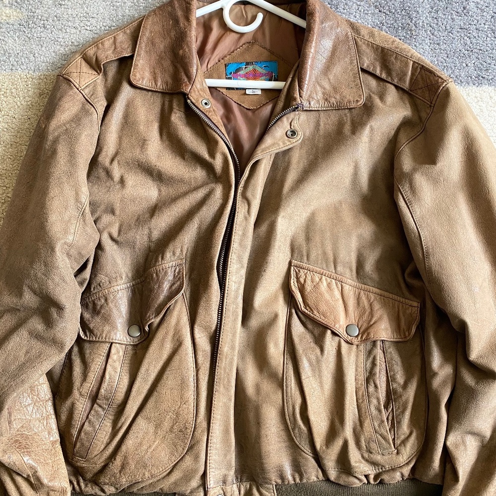 Vintage Weekends Genuine Leather Bomber Jacket